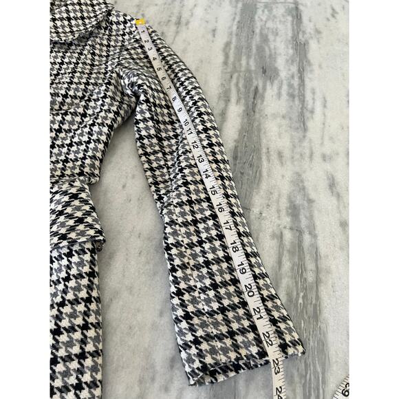 Vintage Houndstooth Check Coat Fully Lined Collar Dress Knee Length Handmade - Picture 13 of 14